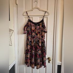 Xhilaration Black Patterned Cold Shoulder Dress